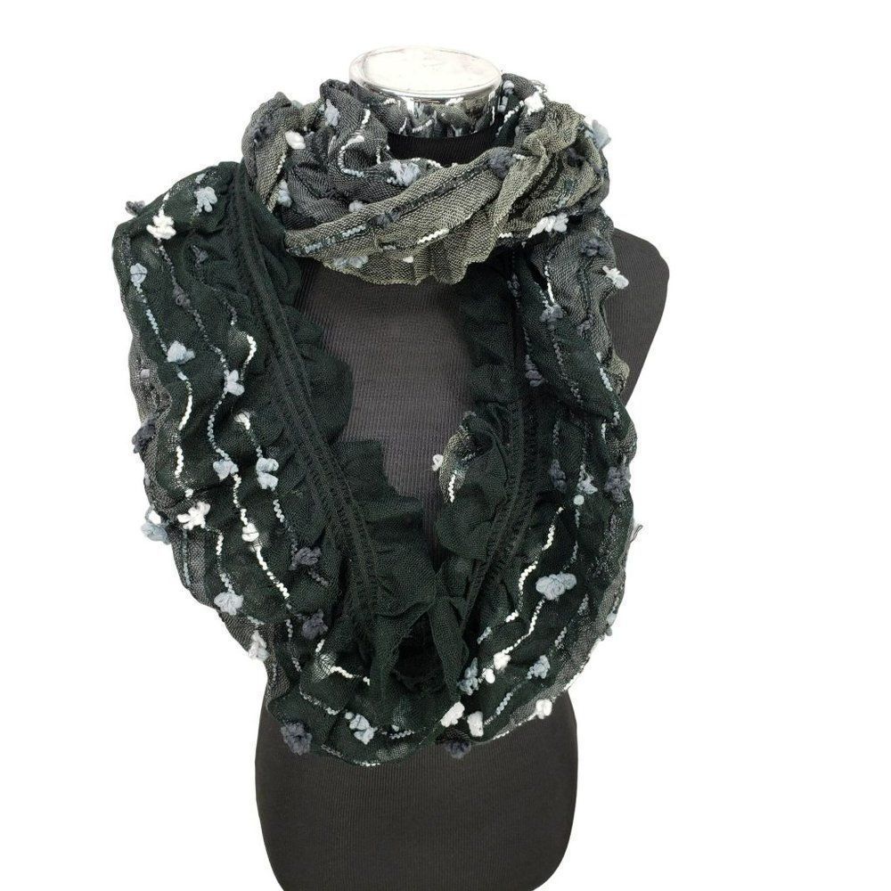 Anthropologie Gray black ombre Ruffle polyester‎ Infinity scarf